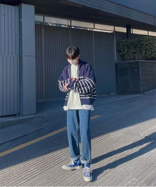 ASCLO（エジュクロ）の「ASCLO Bubble Border Zip Up Knit Cardigan（カーディガン/ボレロ・メンズ・アイボリー/ネイビー・FREE）」の19枚目の写真