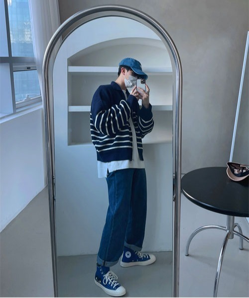 ASCLO（エジュクロ）の「ASCLO Bubble Border Zip Up Knit Cardigan（カーディガン/ボレロ・メンズ・アイボリー/ネイビー・FREE）」の22枚目の写真