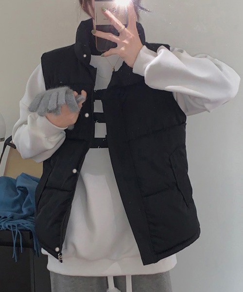 Chaco closet（チャコ クローゼット）の「スタンドカラー中綿ベスト（ダウンベスト・レディース・ブラック/ホワイト・FREE）」の12枚目の写真