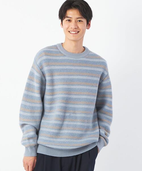 green label relaxing（グリーンレーベルリラクシング）の「ツイル裏ボーダー クルーネック ニット（ニット/セーター・メンズ・グレー/オフホワイト/ダークグレー・S/M/L/XL）」の2枚目の写真