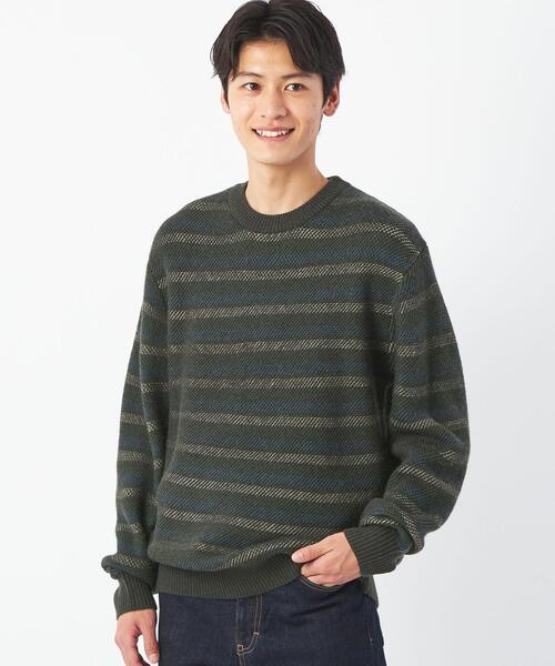 green label relaxing（グリーンレーベルリラクシング）の「ツイル裏ボーダー クルーネック ニット（ニット/セーター・メンズ・グレー/オフホワイト/ダークグレー・S/M/L/XL）」の3枚目の写真
