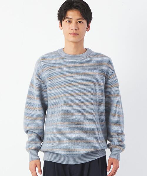 green label relaxing（グリーンレーベルリラクシング）の「ツイル裏ボーダー クルーネック ニット（ニット/セーター・メンズ・グレー/オフホワイト/ダークグレー・S/M/L/XL）」の11枚目の写真