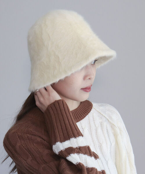 fredy emue（フレディエミュ）の「フェザーバケハ（ハット・レディース・キャメル/クリーム/ブラック・FREE）」の4枚目の写真