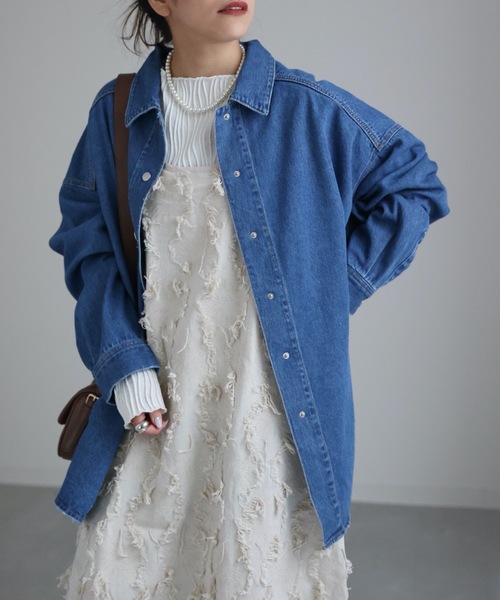 ap retro(アプレトロ)の「デニムシャツジャケット(デニムジャケット・レディース・ブルー/ブラック/ライトブルー・FREE)」の5枚目の写真