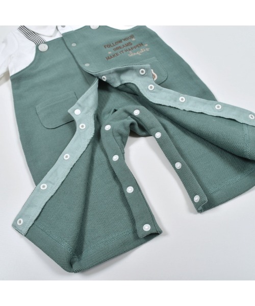 SLAP SLIP BABY（スラップスリップベビー）の「SLAPSLIPBABY/襟付サロペットレイヤード風ロンパースベビー(60~80cm)（ロンパース・キッズ・グレー/グリーン・80/60/70）」の4枚目の写真