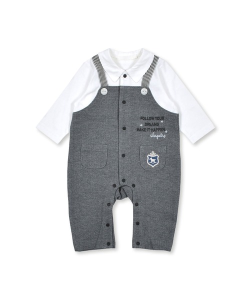 SLAP SLIP BABY（スラップスリップベビー）の「SLAPSLIPBABY/襟付サロペットレイヤード風ロンパースベビー(60~80cm)（ロンパース・キッズ・グレー/グリーン・80/60/70）」の9枚目の写真