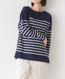 パネルボーダーコットン長袖Tシャツ