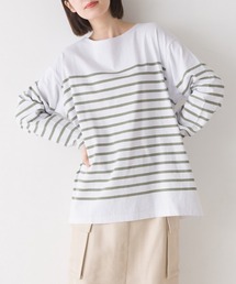 パネルボーダーコットン長袖Tシャツ