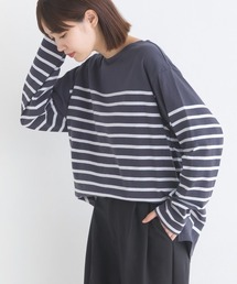 パネルボーダーコットン長袖Tシャツ