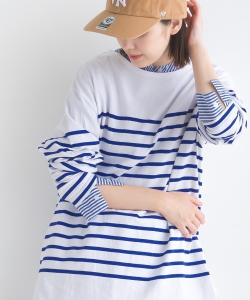OMNES(オムネス)の「パネルボーダーコットン長袖Tシャツ(Tシャツ/カットソー・レディース・ホワイト×ブルー/ホワイト×ブラック/ネイビー×ホワイト/ホワイト×グリーン/グレー系その他/ホワイト系その他・FREE)」の22枚目の写真