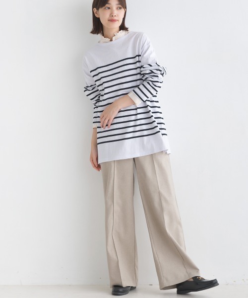 OMNES(オムネス)の「パネルボーダーコットン長袖Tシャツ(Tシャツ/カットソー・レディース・ホワイト×ブルー/ホワイト×ブラック/ネイビー×ホワイト/ホワイト×グリーン/グレー系その他/ホワイト系その他・FREE)」の7枚目の写真