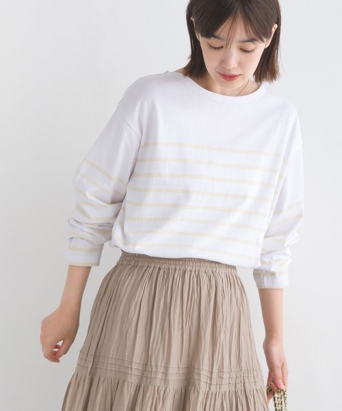 OMNES(オムネス)の「パネルボーダーコットン長袖Tシャツ(Tシャツ/カットソー・レディース・ホワイト×ブルー/ホワイト×ブラック/ネイビー×ホワイト/ホワイト×グリーン/グレー系その他/ホワイト系その他・FREE)」の12枚目の写真