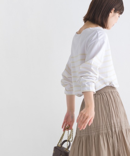 OMNES(オムネス)の「パネルボーダーコットン長袖Tシャツ(Tシャツ/カットソー・レディース・ホワイト×ブルー/ホワイト×ブラック/ネイビー×ホワイト/ホワイト×グリーン/グレー系その他/ホワイト系その他・FREE)」の14枚目の写真