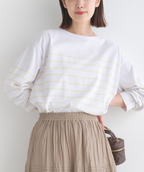 OMNES(オムネス)の「パネルボーダーコットン長袖Tシャツ(Tシャツ/カットソー・レディース・ホワイト×ブルー/ホワイト×ブラック/ネイビー×ホワイト/ホワイト×グリーン/グレー系その他/ホワイト系その他・FREE)」の15枚目の写真