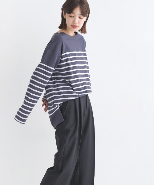 OMNES(オムネス)の「パネルボーダーコットン長袖Tシャツ(Tシャツ/カットソー・レディース・ホワイト×ブルー/ホワイト×ブラック/ネイビー×ホワイト/ホワイト×グリーン/グレー系その他/ホワイト系その他・FREE)」の20枚目の写真