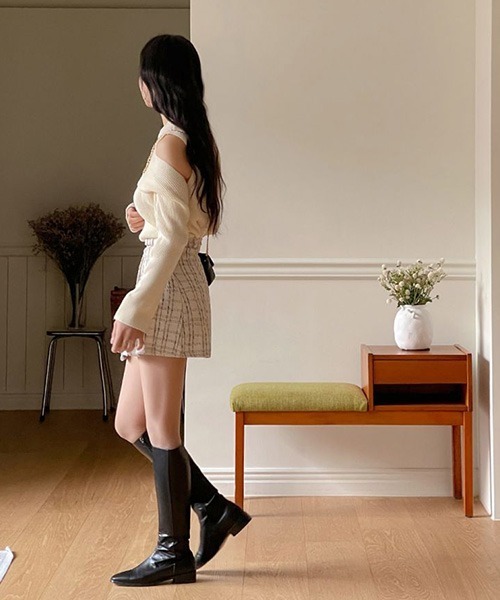 SONA(ソナ)の「SONA ツイードベルト付きミニスカート(スカート・レディース・ブラック/アイボリー・MEDIUM/SMALL)」の6枚目の写真