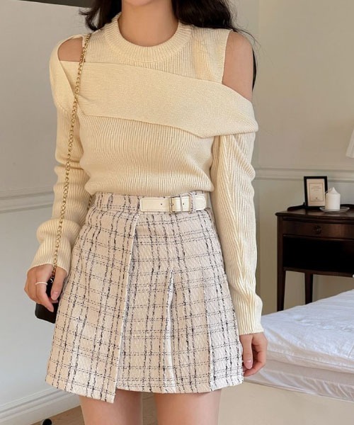 SONA(ソナ)の「SONA ツイードベルト付きミニスカート(スカート・レディース・ブラック/アイボリー・MEDIUM/SMALL)」の12枚目の写真