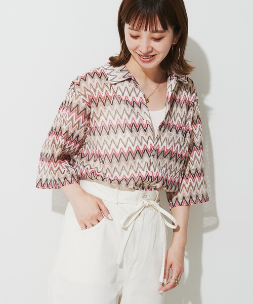 B.C STOCK(ベーセーストック)の「VARIOUS 総柄レースメッシュシャツ(シャツ/ブラウス・メンズ・ベージュ/ネイビー/イエロー・MEDIUM/LARGE)」の6枚目の写真