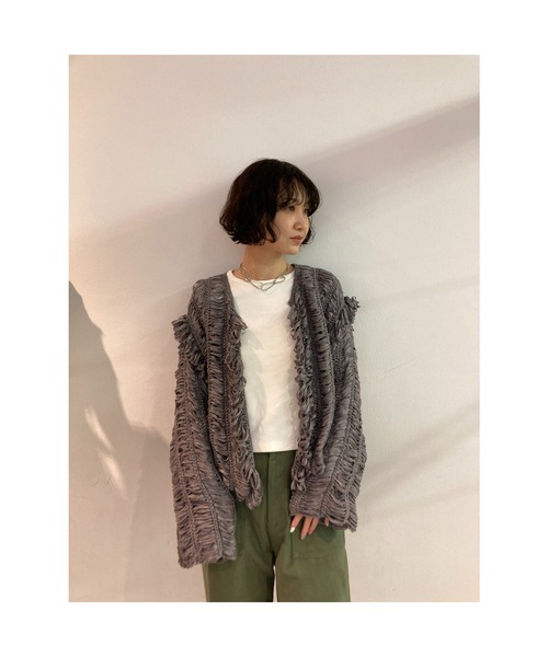 BLACK BY MOUSSY（ブラックバイマウジー）の「tape yarn cardigan（テープヤーンカーディガン）（カーディガン/ボレロ・レディース・ピンク系その他/グレー/グリーン・FREE）」の11枚目の写真
