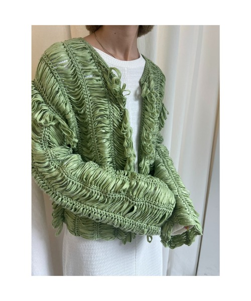 BLACK BY MOUSSY（ブラックバイマウジー）の「tape yarn cardigan（テープヤーンカーディガン）（カーディガン/ボレロ・レディース・ピンク系その他/グレー/グリーン・FREE）」の13枚目の写真