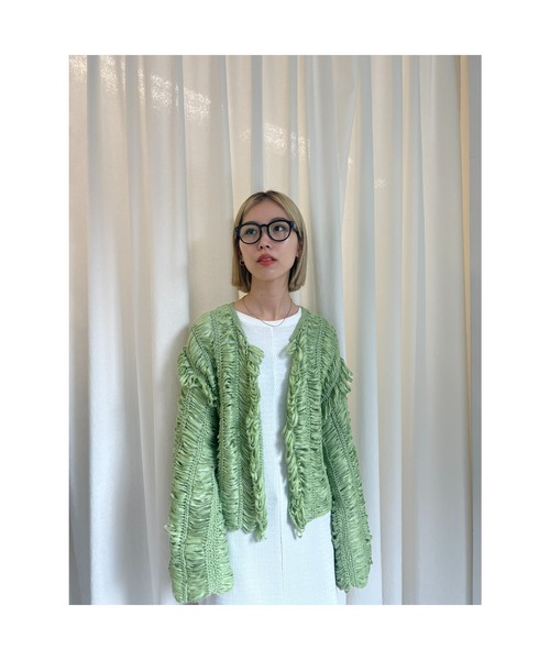 BLACK BY MOUSSY（ブラックバイマウジー）の「tape yarn cardigan（テープヤーンカーディガン）（カーディガン/ボレロ・レディース・ピンク系その他/グレー/グリーン・FREE）」の14枚目の写真