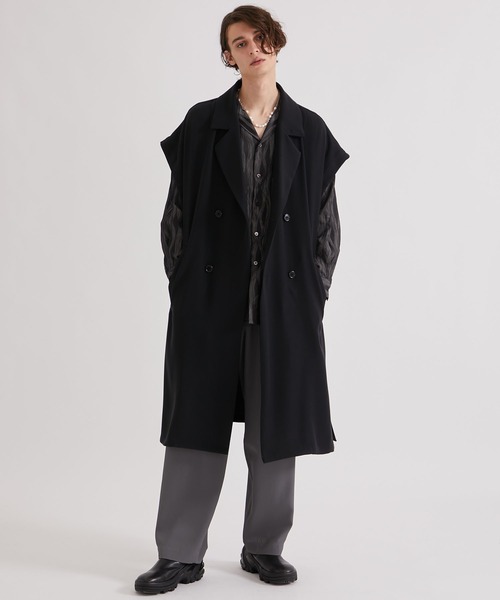 UNITED TOKYO ブラック ノースリーブ ベスト　ジレ UNITED TOKYO ベスト ジレ スリットセミロングジレ メンズ