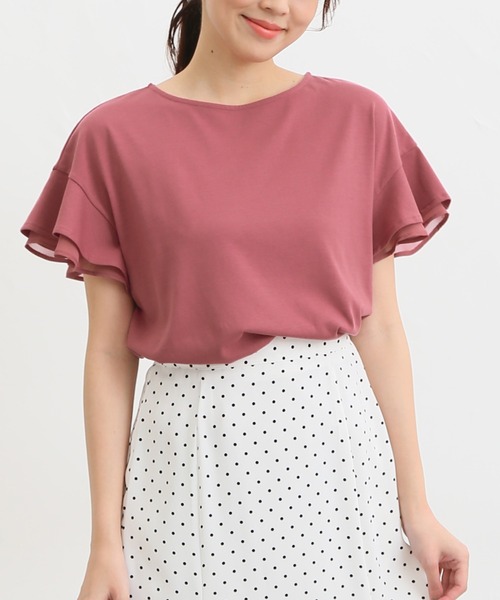 Honeys（ハニーズ）の「フリル袖Ｔシャツ（Tシャツ/カットソー・レディース・ネイビー/ピンク/モカ/オフホワイト/ライトベージュ/ブラック/ブルー/レッド/ダークブルー・LL/M/S/3L/L）」の9枚目の写真