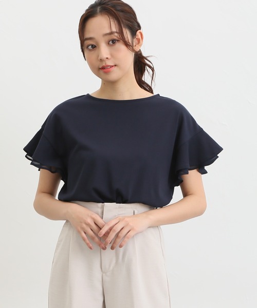 Honeys（ハニーズ）の「フリル袖Ｔシャツ（Tシャツ/カットソー・レディース・ネイビー/ピンク/モカ/オフホワイト/ライトベージュ/ブラック/ブルー/レッド/ダークブルー・LL/M/S/3L/L）」の11枚目の写真