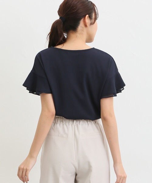 Honeys（ハニーズ）の「フリル袖Ｔシャツ（Tシャツ/カットソー・レディース・ネイビー/ピンク/モカ/オフホワイト/ライトベージュ/ブラック/ブルー/レッド/ダークブルー・LL/M/S/3L/L）」の12枚目の写真