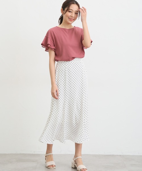 Honeys（ハニーズ）の「フリル袖Ｔシャツ（Tシャツ/カットソー・レディース・ネイビー/ピンク/モカ/オフホワイト/ライトベージュ/ブラック/ブルー/レッド/ダークブルー・LL/M/S/3L/L）」の13枚目の写真