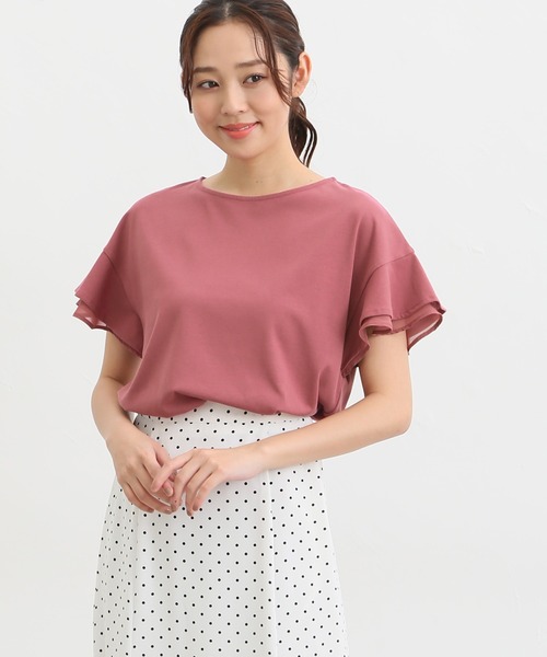 Honeys（ハニーズ）の「フリル袖Ｔシャツ（Tシャツ/カットソー・レディース・ネイビー/ピンク/モカ/オフホワイト/ライトベージュ/ブラック/ブルー/レッド/ダークブルー・LL/M/S/3L/L）」の14枚目の写真