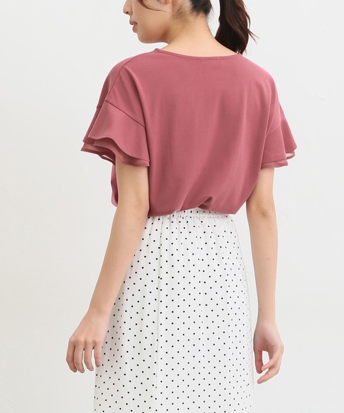 Honeys（ハニーズ）の「フリル袖Ｔシャツ（Tシャツ/カットソー・レディース・ネイビー/ピンク/モカ/オフホワイト/ライトベージュ/ブラック/ブルー/レッド/ダークブルー・LL/M/S/3L/L）」の15枚目の写真