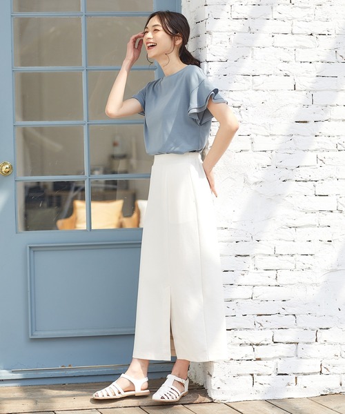 Honeys（ハニーズ）の「フリル袖Ｔシャツ（Tシャツ/カットソー・レディース・ネイビー/ピンク/モカ/オフホワイト/ライトベージュ/ブラック/ブルー/レッド/ダークブルー・LL/M/S/3L/L）」の16枚目の写真