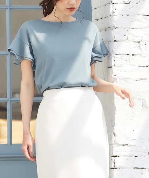 Honeys（ハニーズ）の「フリル袖Ｔシャツ（Tシャツ/カットソー・レディース・ネイビー/ピンク/モカ/オフホワイト/ライトベージュ/ブラック/ブルー/レッド/ダークブルー・LL/M/S/3L/L）」の20枚目の写真