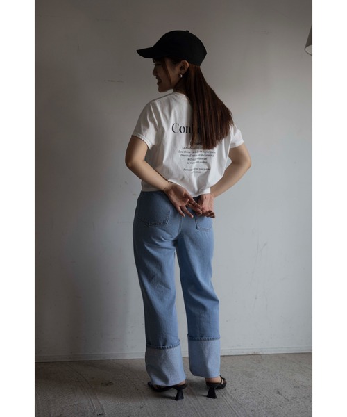 Yucca（ユッカ）の「ショート丈ロゴTシャツ　（MEKKE　低身長向け）（Tシャツ/カットソー・レディース・オフホワイト/ライトイエロー/ブラック・FREE）」の7枚目の写真