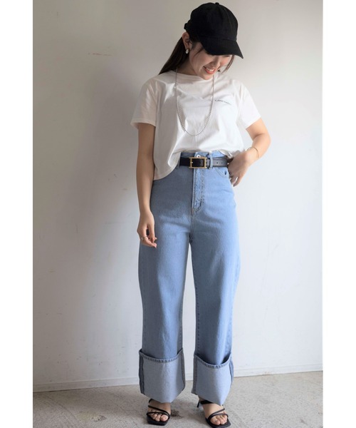 Yucca（ユッカ）の「ショート丈ロゴTシャツ　（MEKKE　低身長向け）（Tシャツ/カットソー・レディース・オフホワイト/ライトイエロー/ブラック・FREE）」の16枚目の写真