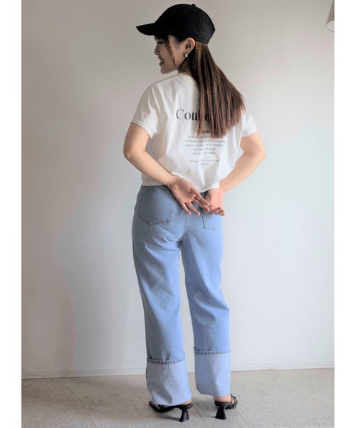 Yucca（ユッカ）の「ショート丈ロゴTシャツ　（MEKKE　低身長向け）（Tシャツ/カットソー・レディース・オフホワイト/ライトイエロー/ブラック・FREE）」の18枚目の写真