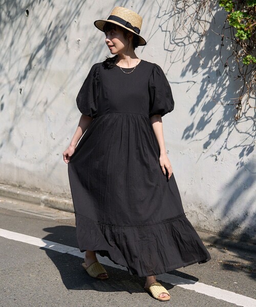 FREAK'S STORE（フリークスストア）の「インドボイルバックオープンパフスリーブワンピース（ワンピース・レディース・レッド/ブラック/グリーン・ﾌﾘ-）」の9枚目の写真