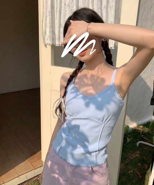 Jewelobe（ジュエローブ）の「レースストラップコルセットライクキャミソール（Tシャツ/カットソー・レディース・ブルー/ブラック/ピンク/グリーン/ホワイト・FREE）」の5枚目の写真