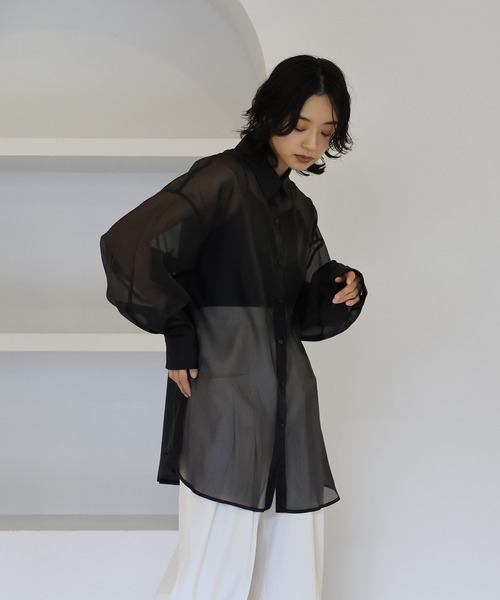 hellam(へラム)の「オーガンジー オーバーサイズシャツ(シャツ/ブラウス・レディース・オフホワイト/グレー/イエロー/ネイビー/ブラック・FREE)」の11枚目の写真