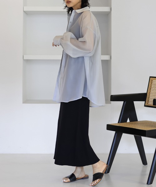 hellam(へラム)の「オーガンジー オーバーサイズシャツ(シャツ/ブラウス・レディース・オフホワイト/グレー/イエロー/ネイビー/ブラック・FREE)」の7枚目の写真