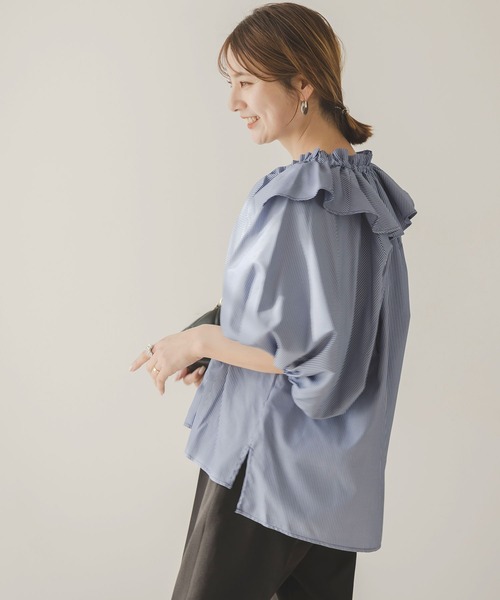★新品　タグ付き★archivio ストライプ フリル　シャツ　ブラウス ストライプ柄オフショルダーフリルブラウス[an1747] - メルカリ