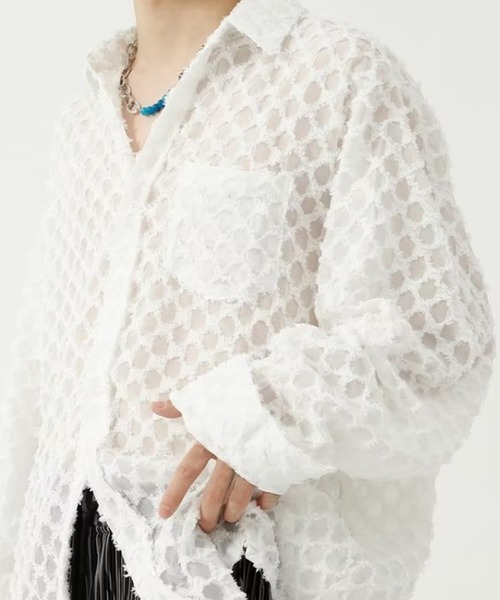 aimoha（アイモハ）の「長袖総柄ひしがたシースルーシャツ (SS)（シャツ/ブラウス・メンズ・ブラック/ホワイト・X-LARGE/MEDIUM/LARGE/XX-LARGE/SMALL）」の21枚目の写真