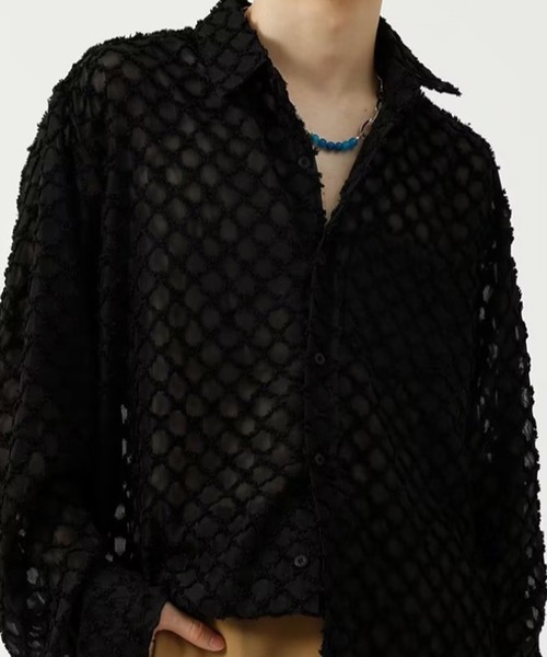 aimoha（アイモハ）の「長袖総柄ひしがたシースルーシャツ (SS)（シャツ/ブラウス・メンズ・ブラック/ホワイト・X-LARGE/MEDIUM/LARGE/XX-LARGE/SMALL）」の18枚目の写真