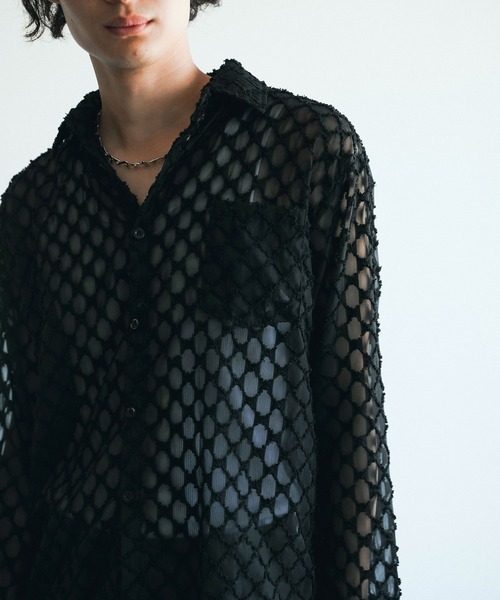 aimoha（アイモハ）の「長袖総柄ひしがたシースルーシャツ（シャツ