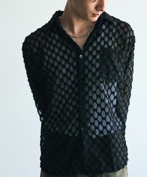 aimoha（アイモハ）の「長袖総柄ひしがたシースルーシャツ (SS)（シャツ/ブラウス・メンズ・ブラック/ホワイト・X-LARGE/MEDIUM/LARGE/XX-LARGE/SMALL）」の19枚目の写真