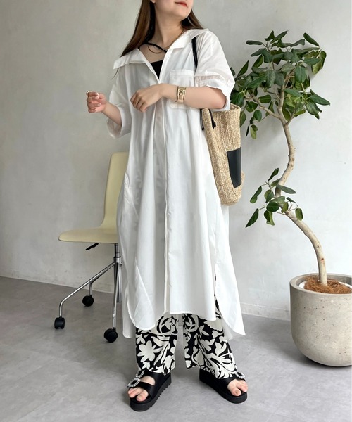 prose verse(プロズヴェール)の「オーバーサイズボリュームシャツワンピース(シャツワンピース・レディース・グリーン/レッド/ブラック/オフホワイト・FREE)」の2枚目の写真