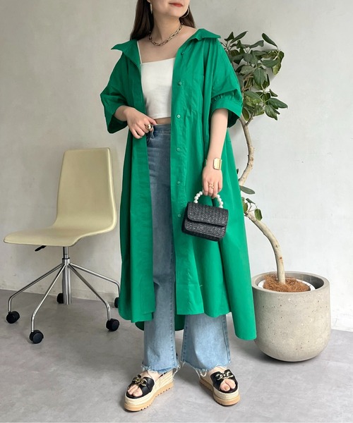 prose verse(プロズヴェール)の「オーバーサイズボリュームシャツワンピース(シャツワンピース・レディース・グリーン/レッド/ブラック/オフホワイト・FREE)」の1枚目の写真