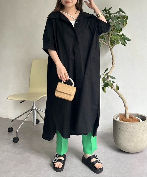 prose verse(プロズヴェール)の「オーバーサイズボリュームシャツワンピース(シャツワンピース・レディース・グリーン/レッド/ブラック/オフホワイト・FREE)」の3枚目の写真