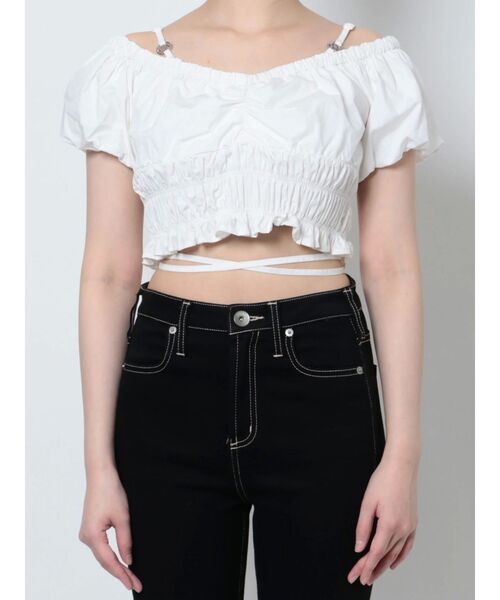 GYDA（ジェイダ）の「GGチャームオフショルパフスリーブブラウス（シャツ/ブラウス・レディース・ブラック/ネイビー/オフホワイト・FREE）」の14枚目の写真